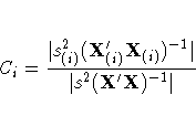 C_{i} = \frac{|
s^2_{(i)}
({X_{(i)}'}
X_{(i)})^{-1} |}{| s^2
({X'}X)^{-1} | }