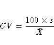 CV = \frac{100 x s}{\bar{X}}