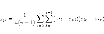 s_{jk} = \frac{1}{n(n-1)} \sum_{i=2}^n \sum_{h=1}^{i-1}
(x_{ij} - x_{hj}) (x_{ik} - x_{hk})