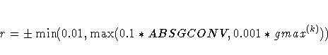 r = +- \min(0.01, \max(0.1 * ABSGCONV,0.001 * gmax^{(k)}))