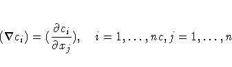 ( \nabla c_i ) = ( \frac{\partial c_i}{\partial x_j} ) ,
i= 1, ... ,nc, j=1, ... ,n
