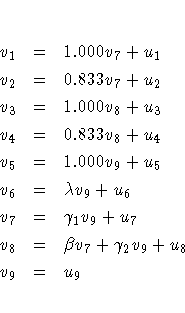 v_1 & = & 1.000 v_7 + u_1 \v_2 & = & 0.833 v_7 + u_2 \v_3 & = & 1.000 v_8 + u_3 ...
... = & \gamma_1 v_9 + u_7 \v_8 & = & \beta v_7 + \gamma_2 v_9 + u_8 \v_9 & = & u_9