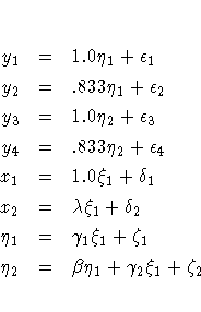 y_1 & = & 1.0 \eta_1 + \epsilon_1 \ y_2 & = & .833 \eta_1 + \epsilon_2 \ y_3 & =...
... \gamma_1 \xi_1 + \zeta_1 \ \eta_2 & = & \beta \eta_1 + \gamma_2 \xi_1 + \zeta_2