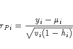 r_{Pi} = \frac{y_i - \mu_i}{\sqrt{v_i(1 - h_i)}}