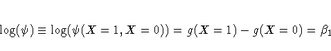 \log(\psi) \equiv \log(\psi(X=1,X=0)) = g(X=1) - g(X=0) = \beta_1