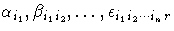 \alpha_{i_1},\beta_{i_1 i_2}, ... ,
\epsilon_{i_1 i_2 ... i_n r}