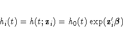h_{i}(t)=h(t;z_{i})= {h_0}(t) {\rm exp}(z'_{i}{\beta})