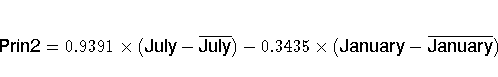 {{\hv Prin2}} = 0.9391 x ({{\hv July}}
- \overline{{{\hv July}}})
- 0.3435 x ({{\hv January}}
- \overline{{{\hv January}}})