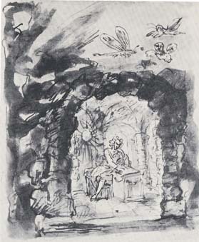 Drawing of Pope in his Grotto. By William Kent (?). c. 1725-30