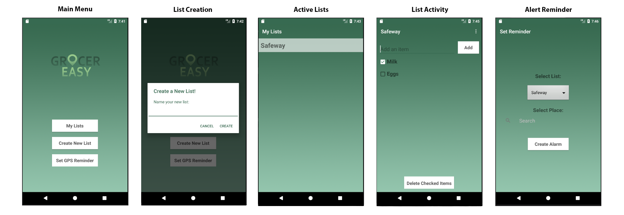 Image showing the final UI iterations of the app UI