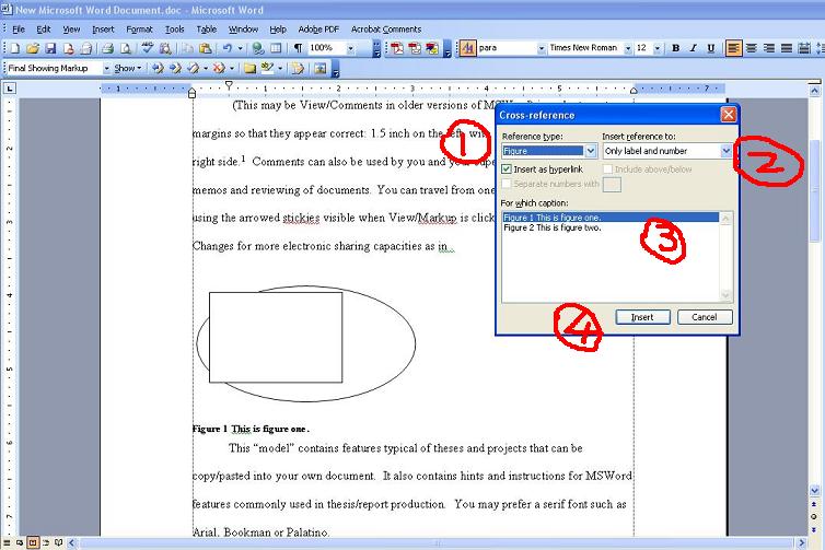 insert table reference in word