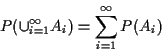 \begin{displaymath}P(\cup_{i=1}^\infty A_i) = \sum_{i=1}^\infty P(A_i)
\end{displaymath}