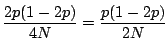 $\displaystyle \frac{2p(1-2p)}{4N} = \frac{p(1-2p)}{2N}
$