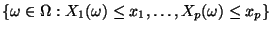 $\displaystyle \left\{\omega\in\Omega: X_1(\omega) \le x_1, \ldots , X_p (\omega) \le x_p \right\}
$