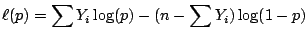 $\displaystyle \ell(p) = \sum Y_i \log(p) - (n-\sum Y_i) \log(1-p)
$