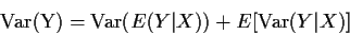 \begin{displaymath}{\rm Var(Y)} = {\rm Var}(E(Y\vert X)) + E[{\rm Var}(Y\vert X)]
\end{displaymath}
