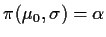 $\pi(\mu_0,\sigma) =\alpha$