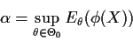 \begin{displaymath}\alpha = \sup_{\theta\in\Theta_0}E_\theta(\phi(X))
\end{displaymath}