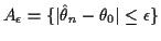 $\displaystyle A_\epsilon= \{ \vert\hat\theta_n-\theta_0\vert\le \epsilon\}
$