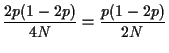 $\displaystyle \frac{2p(1-2p)}{4N} = \frac{p(1-2p)}{2N}
$