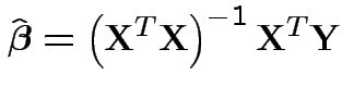 $\displaystyle \hat{\boldsymbol\beta} = \left({{\bf X}^T{\bf X}}\right)^{-1} {\bf X}^T {\bf Y}
$