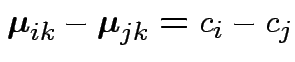 $\displaystyle {\boldsymbol\mu}_{ik} - {\boldsymbol\mu}_{jk} = c_{i} -c_{j}
$