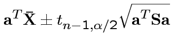 $\displaystyle {\bf a}^T\bar{{\bf X}} \pm t_{n-1,\alpha/2}\sqrt{{\bf a}^T {\bf S}{\bf a}}
$