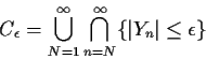 \begin{displaymath}C_\epsilon=\bigcup_{N=1}^\infty \bigcap_{n=N}^\infty \{\vert Y_n\vert\le \epsilon\}
\end{displaymath}