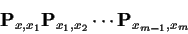 \begin{displaymath}{\bf P}_{x,x_1}{\bf P}_{x_1,x_2} \cdots {\bf P}_{x_{m-1},x_m}
\end{displaymath}
