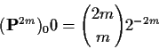 \begin{displaymath}({\bf P}^{2m})_00 = \dbinom{2m}{m} 2^{-2m}
\end{displaymath}