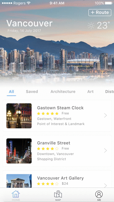 an animation showing how to create a route on Enroute