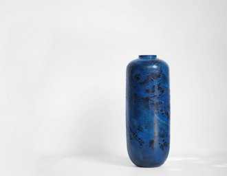 a wideshot of a blue vase