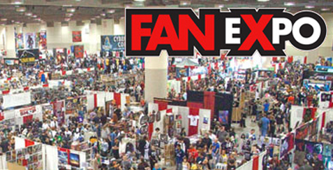 A picure of Vancouver Fan Expo's logo on top a picutre with a big crowd