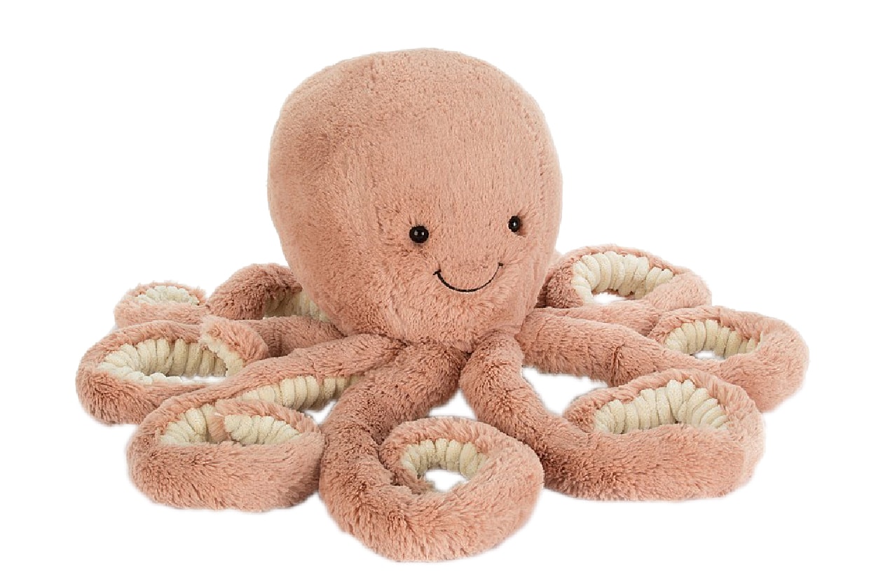 A light brown soft-looking octopus plush with long and thin tentacles