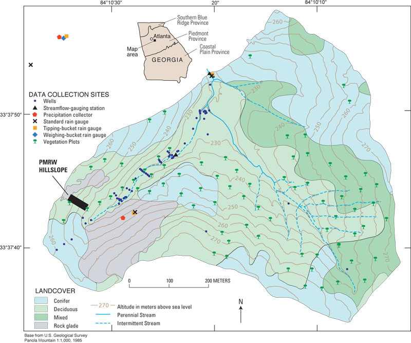 Map view of Panola Mountain Research Watershed