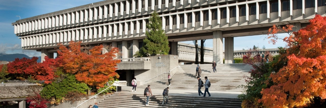 Picture of people walking up the stairs in SFU Convocation Mall