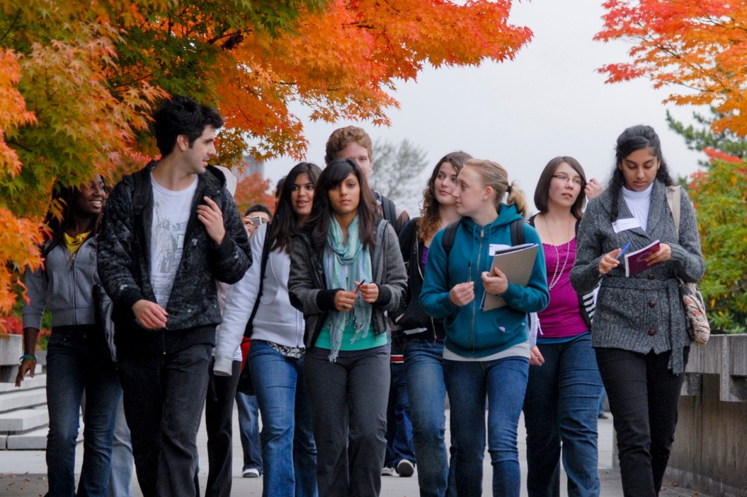 students on outdoor pathway
