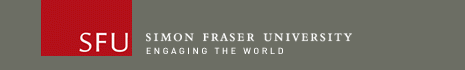 Grey box, red smaller box on the left, white letters - SFU Simon Fraser University, Engaging the World 
