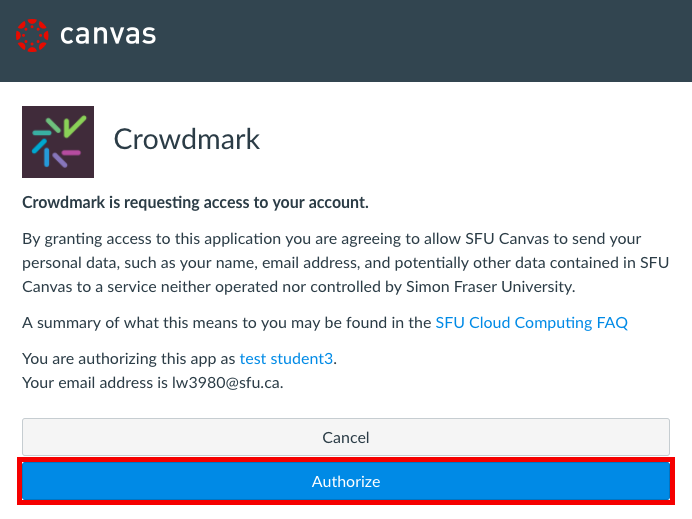 Crowdmark authorize screen image