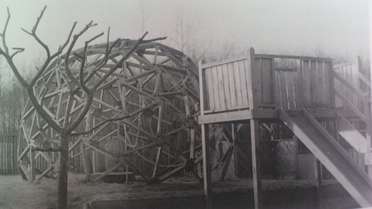 A historical photo of a playground structure