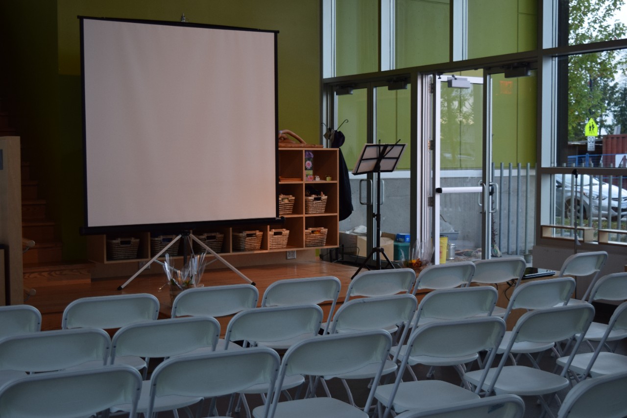 Chairs and screen set up for AGM