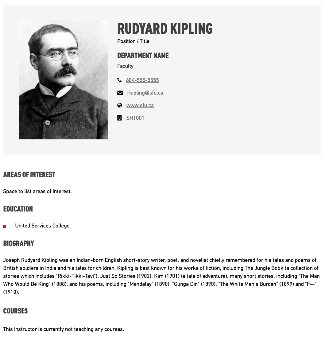 Faculty Profile page example