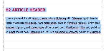 header and paragraph text highlighted