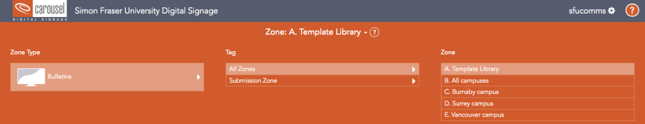 Zone A Template Library dropdown