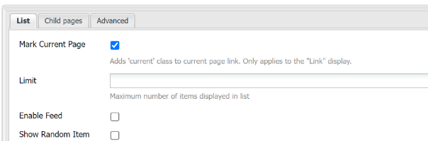 This is an image that displays the mark current page option on a list component