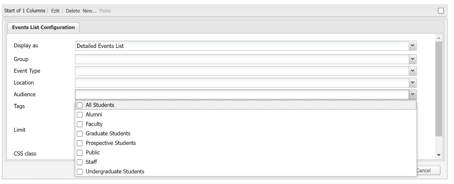 This is an image of the audience option in the livewhale component