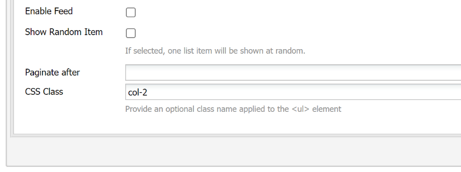 This is an image that shows how to set the list component into columns using the CSS class col-2