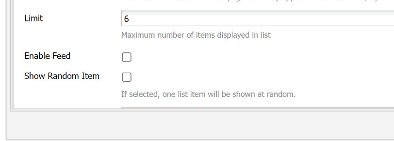 This is an image that displays the limit box which allows for the maximum number of items displayed on the list to be specified