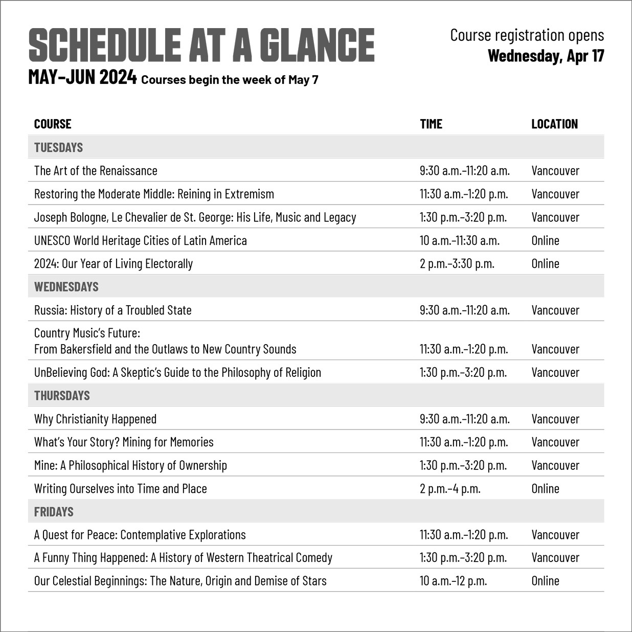 Schedule at a glance cover