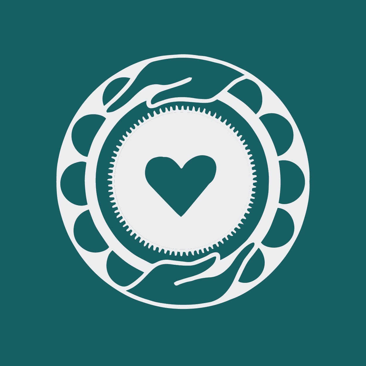 Icon designed by Sandeep Johal: Hands around a circle with a heart in the middle